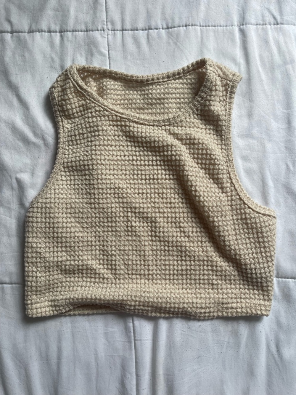 Cream Waffle Knit Crop Tank Top & long skirt